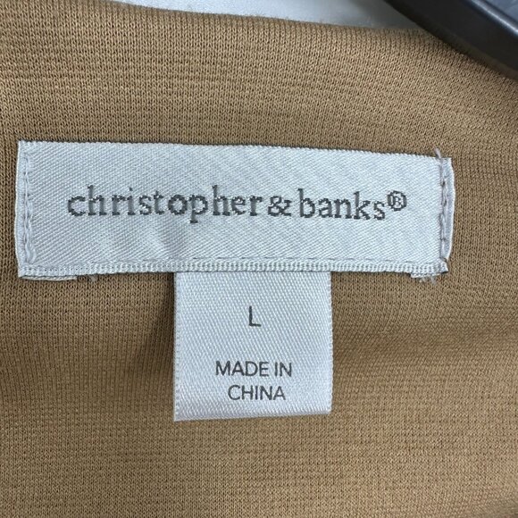 3/$25 Christopher & Banks Ponte Knit Blazer Jacket L Color Block Zip Up Tan - Picture 4 of 8